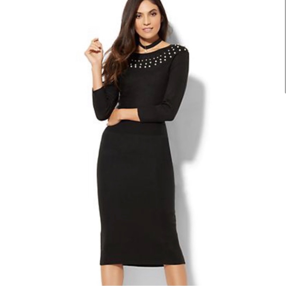 Black Cable Knit Sweater Dress with Pearl Details